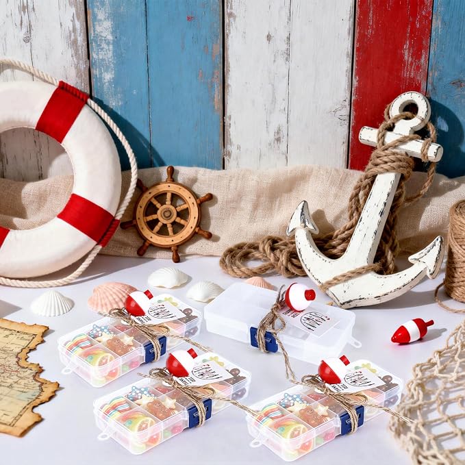 Draupnir 30 Sets Fishing Party Favors Candy Tackle Boxes with 30 Fishing Bobber 30 Thank You Cards for Fishing Theme Decorations