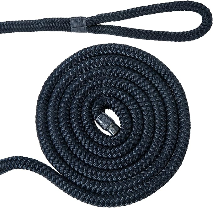 2 Pack 3/8'' x 6' Boat Fender Lines for Mooring, Docking Ties & Small Boat,Premium Marine- Grade Double Braided Nylon Boat Rope with a 5" Eyelet,Anti-Wear & Weather-Resistant-Navy Blue