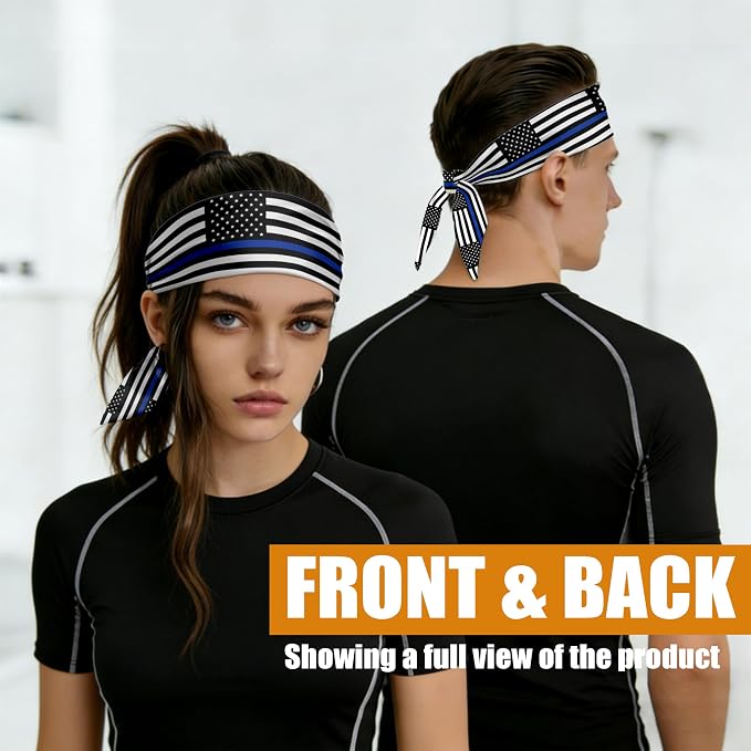 Flag Tie Headbands for Men Women, Moisture Wicking Sweatband Breathable Sports Headwrap, Non-Slip Stretchy Adjustable Fitness Hair Band