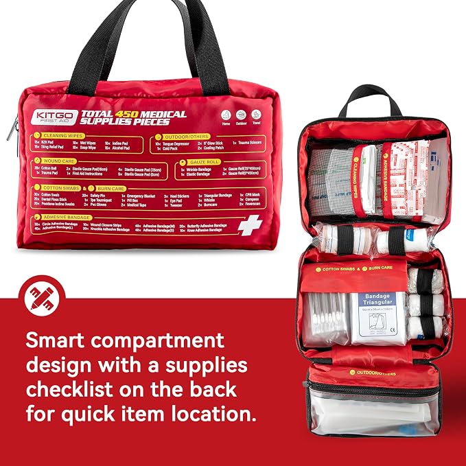 First Aid Kit-450 Piece Medical Kit with Essential Emergency Medical Supplies, Emergency First Aid Kit for Home, Car, Camping, Travel, Hiking, Truck, Sports & Outdoor