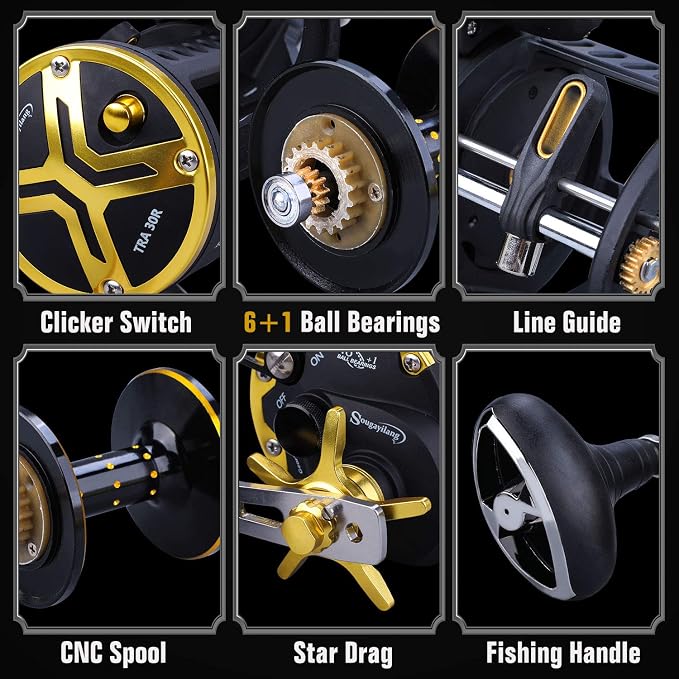 Sougayilang Line Counter Fishing Reel Conventional Level Wind Trolling Reel