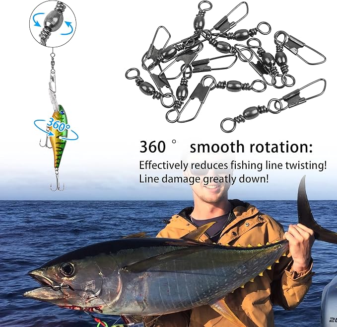 Barrel Swivel Snaps,50/100pcs Fishing Swivel Safety Snaps Stainless Steel Copper Swivel Fishing Multiple Size Black/Gold Fishing Swivel Snaps for Saltwater Freshwater