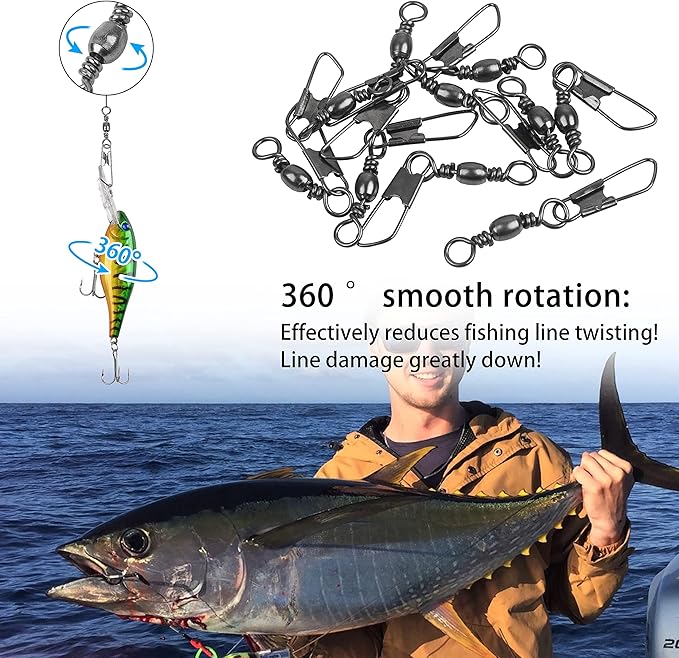 Barrel Swivel Snaps,50/100pcs Fishing Swivel Safety Snaps Stainless Steel Copper Swivel Fishing Multiple Size Black/Gold Fishing Swivel Snaps for Saltwater Freshwater
