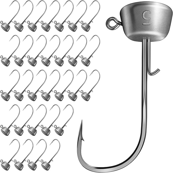 Ned Rig Jig Heads Kit – 30pcs Mushroom Jighead Hooks for Bass & Crappie Fishing Lures, Perfect for Soft Plastic Baits in Freshwater & Saltwater