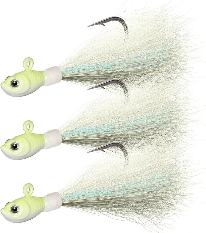 Dr.Fish 3 Pack Bucktail Jig Lure Hair Jig Saltwater Freshwater Lures Surf Fishing Bass Flounder Striper Bluefish Halibut Redfish