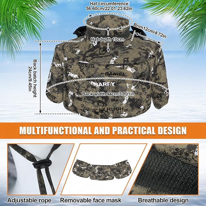 Chuarry Wide Brim Sun Hat with 2 Solar Fans and Neck Flap Outdoor Solar Powered USB Charging Bucket Fishing Hat for Men Women