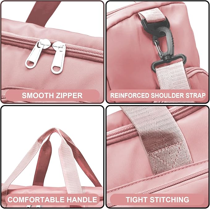 Suruid Gym Bag for Women Men, Travel Duffle Bag Large Capacity Carry On Weekender Bag With Shoe Compartment Gym Tote Dry Wet Separation Duffel Bag with Makeup Bag, Pink
