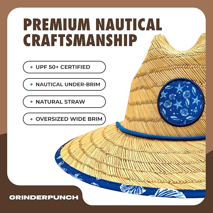 grinderPUNCH Lifeguard Hat Mens Straw Sun Hat for Outdoor American Flag USA Patriotic Straw Beach Fishing Straw Hat for Men