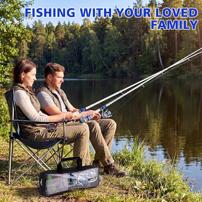 Fishing Rod and Reel Combo,2 Pcs 2.1M Collapsible Fishing Rod Kit with Carrier Bag,Spinning Reels,2 Lines,Lures Baits,Fishing Gifts for Men Women Saltwater Freshwater