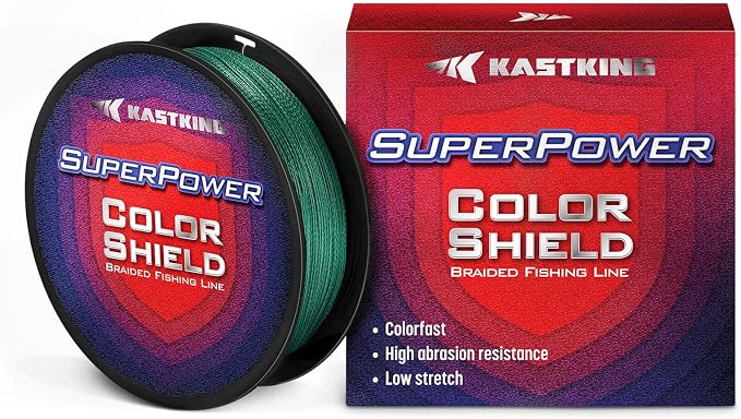 KastKing Superpower ColorShield Braided Fishing Line - Colorfast Braided Line, 100% Solution Dyed UHMWPE Fiber, Smooth & Strong Superline, Near Zero Stretch, Sensitive, High Abrasion Resistance