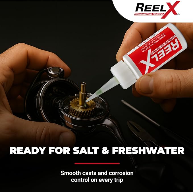 ReelX Fishing Reel Lubricant, Extreme-Pressure Anti-Corrosion Oil for Bearings, Spinning, Baitcasting, Spincast, Fly, Trolling & Electric Reels, Smooth Casting Saltwater Freshwater Protection, 1 oz
