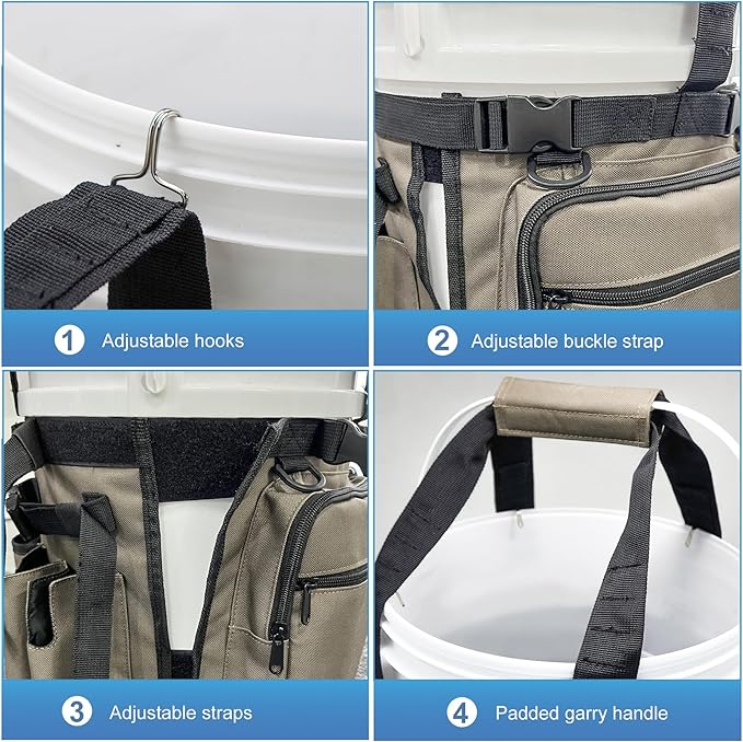 Fishing Bucket Organizer with Bucket Cover Fishing Tackle Bag with Rod & Plier Holder, Multi-Pockets for 5 Gallon Bucket Fishing Gear & Accessories Father Gifts