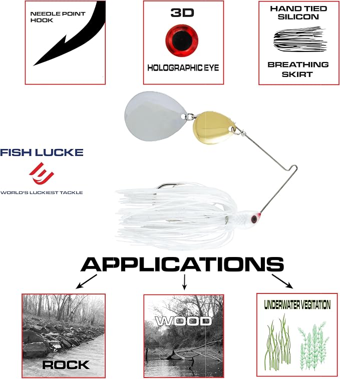 Luck E Strike Jimmy Houston Legends Spinner Bait with Colorado Blades (1/2 Ounce Spinnerbait) 5/0 Hook