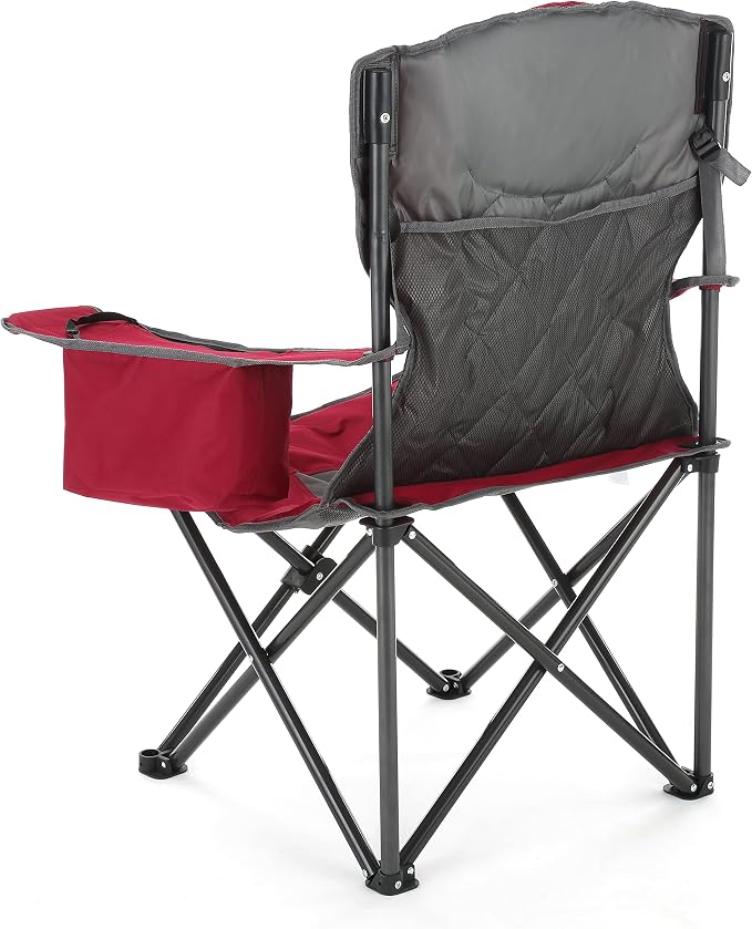 ARROWHEAD OUTDOOR Portable Deluxe Folding Camp Quad Chair w/Headrest, Glass & Cup Holders, Armest 6-can Cooler, Heavy Duty Carry Bag, 550 lbs Weight Capacity