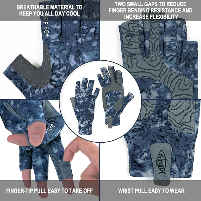 Palmyth UV Protection Fishing Fingerless Gloves UPF50+ Sun Gloves Men Women for Kayaking, Hiking, Paddling, Driving, Canoeing, Rowing