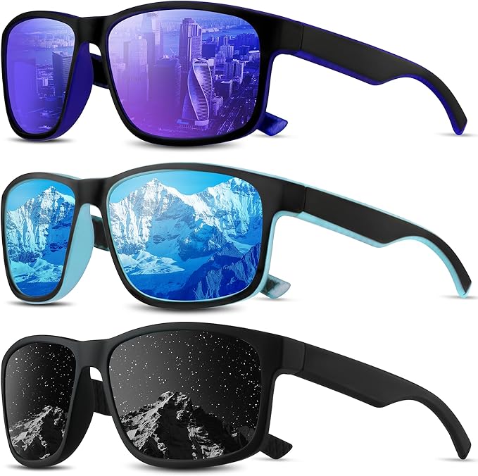 Square Polarized Sunglasses for Men and Women, Mens Sunglasses UV Protection with Lightweight Frame Sun Glasses