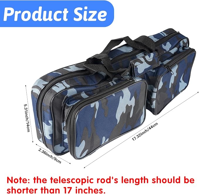 mouhike 17-inch Fishing Tackle Carrier Bag with 2 Front Storage Pockets for Telescopic Rod, Travel Large Capacity Carry Handbag for Collapsible Fishing Tool Accessory