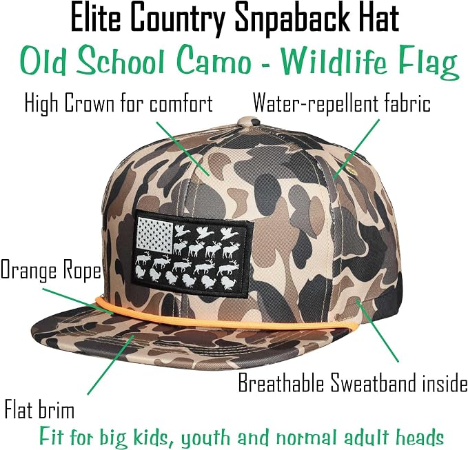 EDTREK Elite Youth Country Hat for Big Kids - Boys Snapback Hat with Flat Brim
