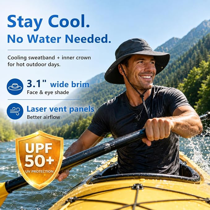 TOP-EX UVCoolix™ Cooling Sun Hat for Men Women UPF 50 Wide Brim Bucket Hat for Hiking, Fishing & Big Head - Cools Up 2 Hours