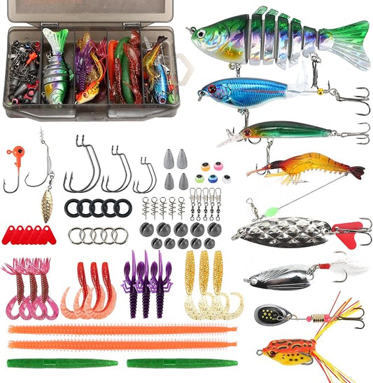 SMMYMGF Fishing Lures Tackle Box Kit,Saltwater Freshwater Fishing Gear and Equipment,Including Bionic Swimbait,Top Water baits,Soft Plastic Baits, Accessories etc for Bass,Trout, Salmon.