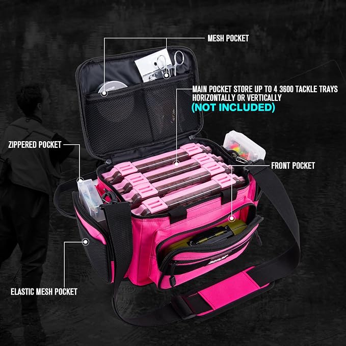 Goture Fishing Tackle Bag, 600D Water-Resistant Soft Side Crossbody Sling Bag for Women,Small Gear Storage Tactical Bags for Saltwater & Freshwater,Fits 4 3600 Tackle Boxes (Not Included)