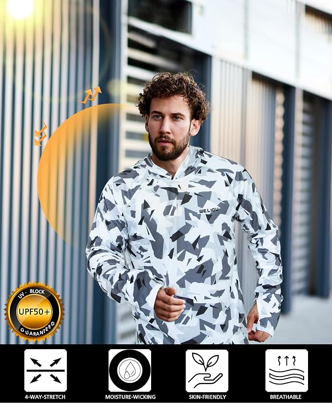 Men's UPF 50+ Sun Protection Hoodie Shirt Long Sleeve SPF Fishing Outdoor UV Hiking Lightweight Shirts
