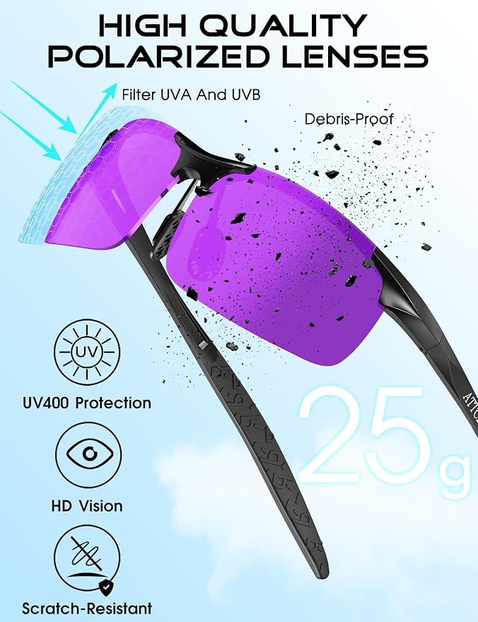 ATTCL 0.9 oz Polarized Sunglasses Men Sports: UV Protection Anti Glare Wrap Around Lightweight Metal Fishing Golf Running