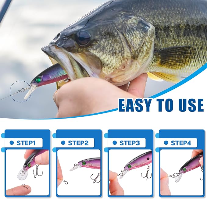 Quick Fly Fishing Snaps, 150pcs No Knot Stainless Steel Snaps Fast Change Connect Clips Lure Connector Tackle for Flies Hooks Jigs Lures