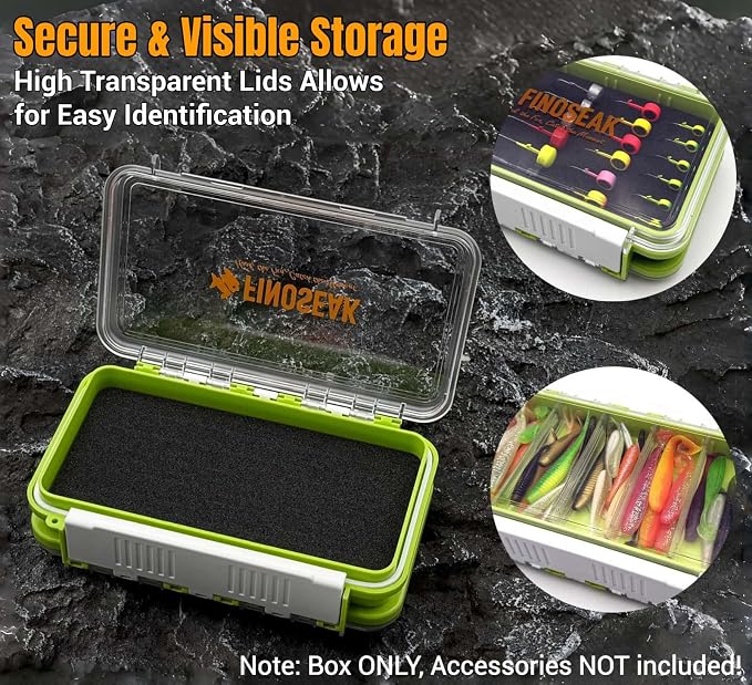 Sturdy Dual Sided Small Tackle Box Organizer, Waterproof Sealed Clear Fishing Tackle Box Tray Storage Case with Slit Foam for Jig Heads-Flies-Spoons-Rigs and Lures (FN0803)