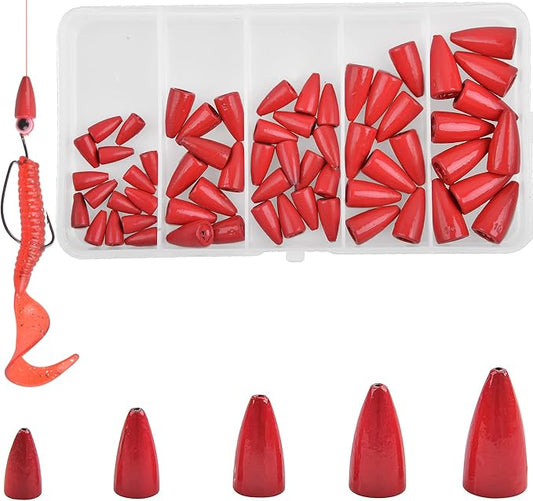 Bullet Fishing Sinkers Bass Fishing Weights Kit, 60pcs Worm Fishing Slip Weights Painted Pitching Flipping Weight Worm Weights for Bass Fishing Texas Rig Carolina Rig