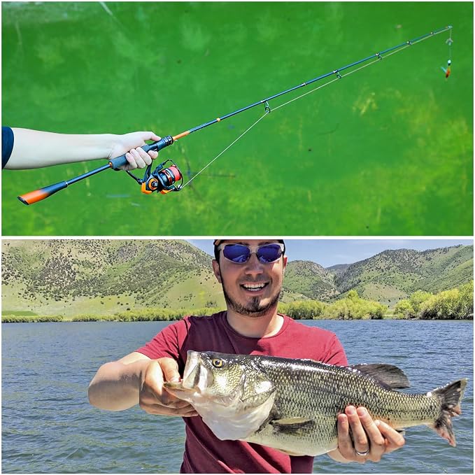 Sougayilang Spinning Combo – 5.2:1 Gear Ratio, 15LB Drag, IM6 Graphite 2-Piece Rod, M/MH Power, Stainless Steel Guides for Bass, Walleye, Catfish
