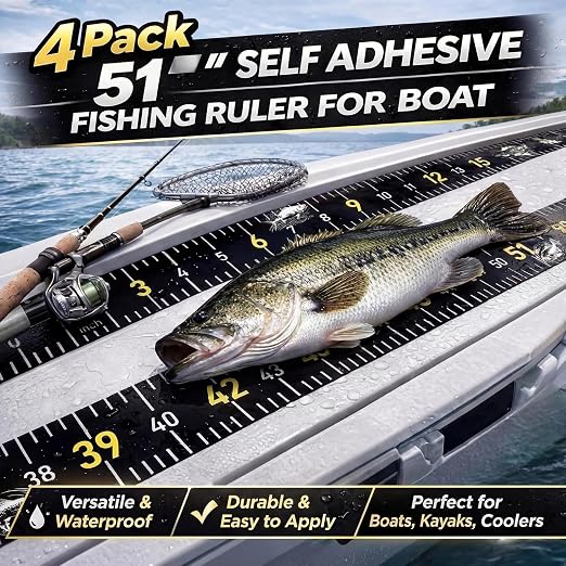 4 Pack Fishing Ruler for Boat 51 Self Adhesive Fishing Measuring Tape Fish Measuring Decals Waterproof Black Self Adhesive Measurings Ruler Sticker