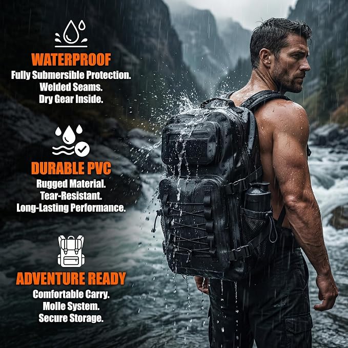 Miramrax Dry Bag Waterproof Backpack 30L Tactical Backpack for Kayaking Hiking Boating Paddle Boarding Fishing Travel Camping Beach Floating Dry Bag for Men Women (Black)