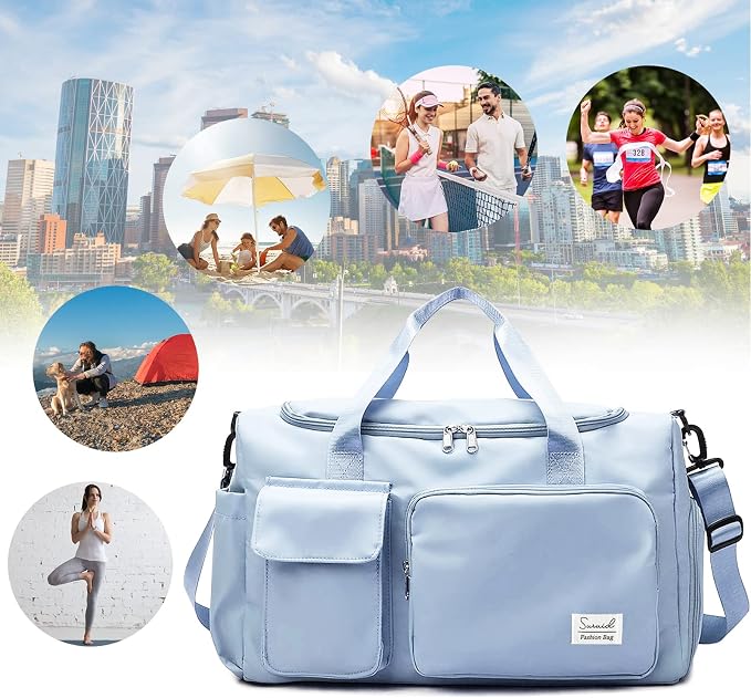 Suruid Sports Gym Duffel Bag with Shoes Compartment and Dry Wet Separated Pocket for Men and Women - Blue