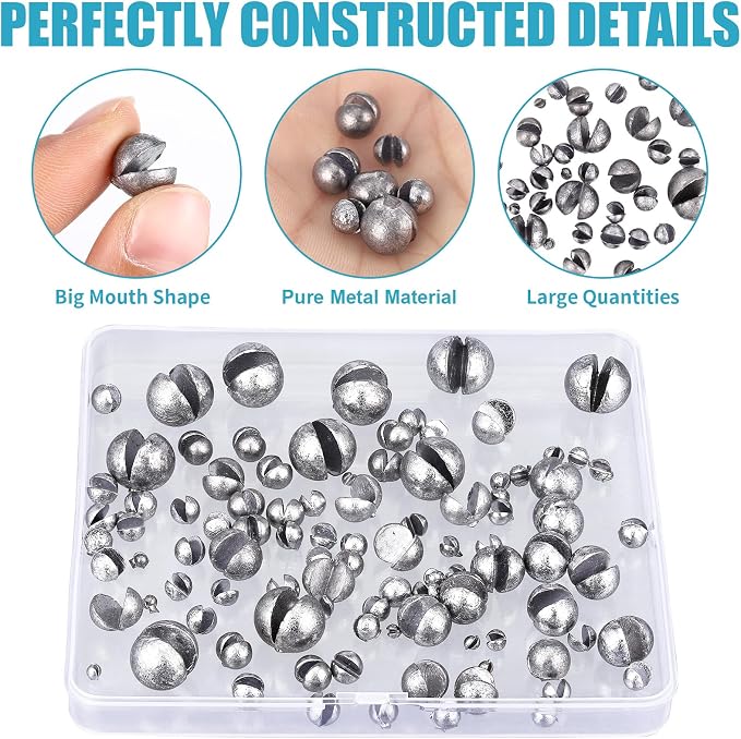 Gejoy 100 Pcs Fishing Split Shot Sinker Kit Removable Round Fishing Egg Weights Sinkers Tackle Set for Fisherman