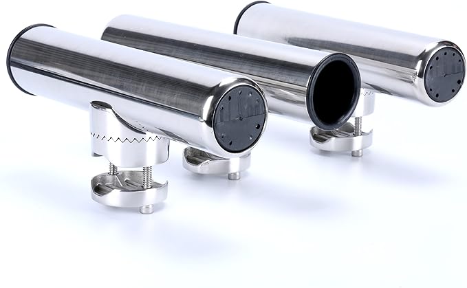 Amarine Made Boat 4pcs Fishing Rod Holder, Stainless Rail Mount Clamp on Rod Holder, Adjustable Fishing Pole Holder for Rails 7/8" to 1"