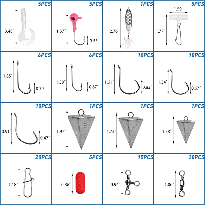Saltwater Fishing Gear, 180pcs Saltwater Surf Fishing Tackle Kit Saltwater Fishing Lures Fish Finder Rigs Pompano Rig Pyramid Sinker Spoons Fishing Hooks Leaders Swivel Bobbers Various Accessories