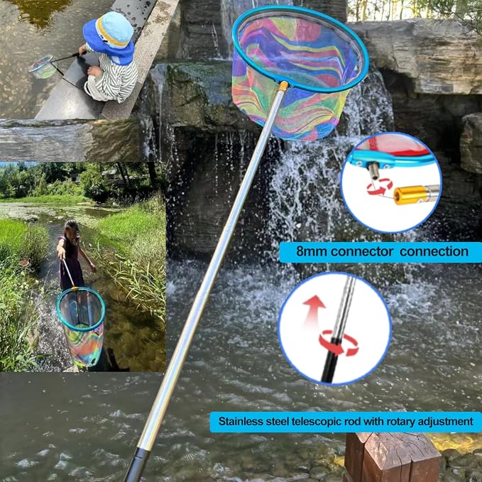Fishing Nets with Bucket Fishing Retractable Landing Net Lightweight Aluminum Pole with Non-Slip Handle for Catch and Release and Release Frogs Butterfly Youth Outdoor