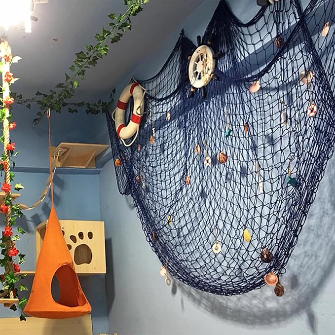 Fangoo 79x39 Inch Nautical Fishing Net Wall Decorations for Under the Sea Party with Shells and Starfish Crafts Bathroom Ceiling Table Decor for Beach Ocean Pirate Wedding Themed Party (blue)