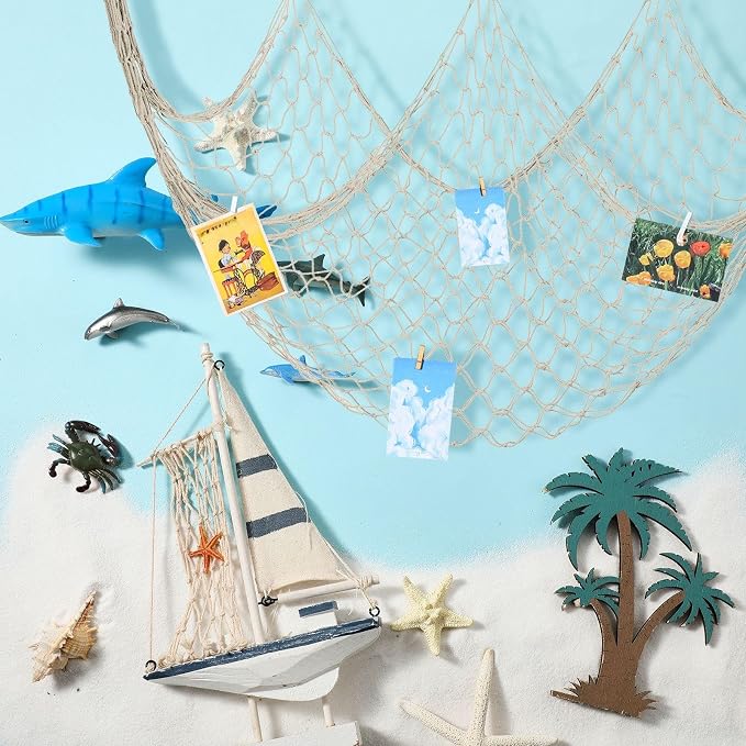 12 Pack Decorative Fish Netting for Party 80 x 40 Inch Natural Cotton Fish Net Decorations for Pirate Ocean Under The Sea Hawaiian Mermaid Party Picture Wall Hanging Decoration(White)