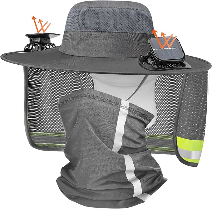Solar Hat with Fans, Wide Brim Cooling Sun Hat with Removable Dual Fans USB Charging Neck Cover for Outdoor Fishing