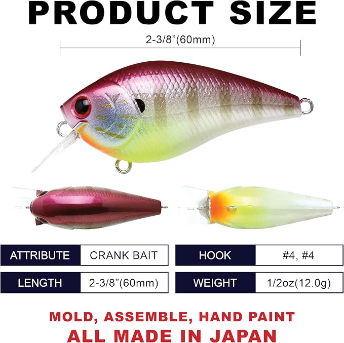 LUCKY CRAFT LC 1.5 Silent Squarebill Crankbait Fishing Lure, 2-3/8", Bass Fishing Lures for Freshwater, Hard Crankbait with Treble Fishing Hooks, Fishing Accessories