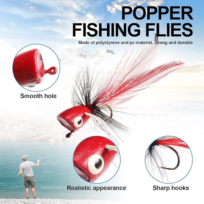 30 Pieces Fishing Lures Kit Bass Poppers Lures Colorful Fishing Bait with Hooks for Freshwater Panfish Assortment(Size 8,Chic Colors)