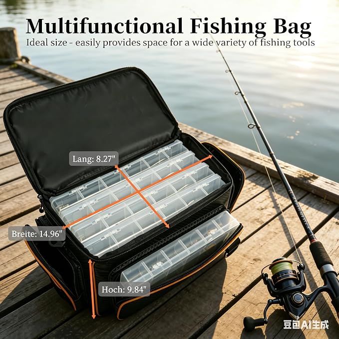 Fishing Tackle Bags - Saltwater & Freshwater Fishing Bags - Waterproof, Padded Shoulder Strap - Gear Storage