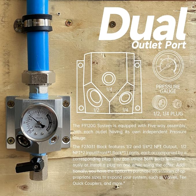 Compressed Air Piping System with 3/4 Inch ID x 300 feet HDPE Tubing & Aluminum Outlet Blocks for Garage Connect Air Compressor Line Kit Accessories for Shop | 200 PSI | 53PCS |9130