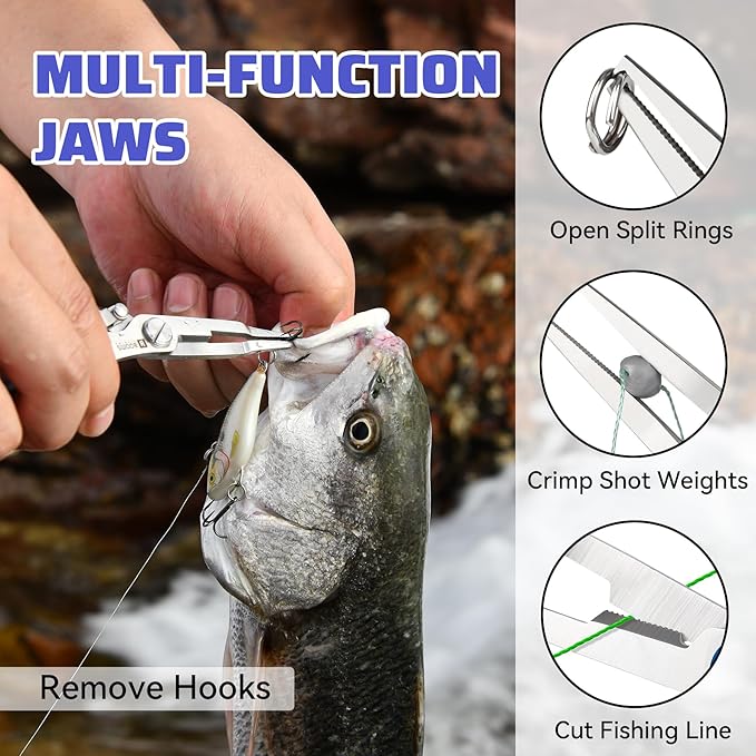 Booms Fishing Pliers Stainless Steel: 6.5" Split Ring Pliers - Braided Line Cutter & Scissors with Lanyard - Fish Hook Remover Tool for Saltwater and Freshwater - Fishing Tools for Angler, XW13