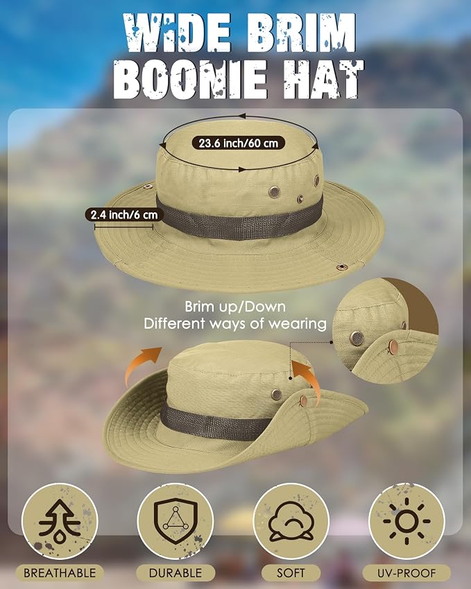 Foaincore Safari Hats Wide Brim Boonie Bucket Hats Sun Protection Summer Fishing Hat for Men Women Hunting Hiking