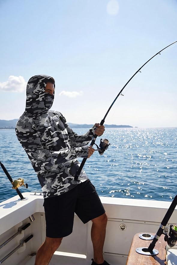 COOFANDY Mens UPF 50+ Sun Protection Hoodie with Mask Lightweight Long Sleeve SPF Fishing Shirts UV Hiking Running Rash Guard