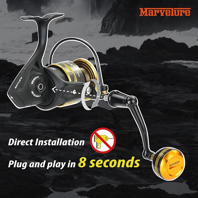 Foldable Power Handle for Penn Battle II III IV, Battle IV HS, Battle III LE Spinning Fishing Reel Replacement Handle