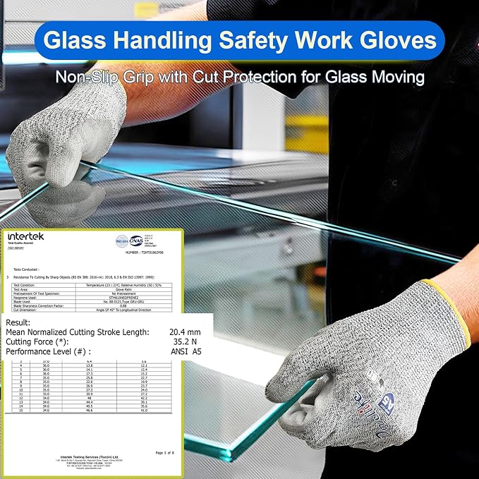 Dowellife Cut Resistant Work Gloves for Men & Women - ANSI A5 & EN388 Level 4, Breathable PU Coated, Grey Non-Marking - for Gardening, Fishing, Automotive, Construction, Wood Carving (Large, Grey)